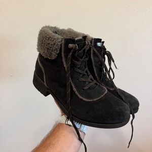 UGG Bodie‎ Fur Black Suede Lace Up Ankle Boots 1112431 Womens 10